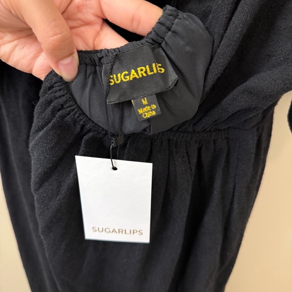 SugarLips Saint Tropez Cassia Tie Back Linen Midi Dress in black linen summer - Picture 11 of 14